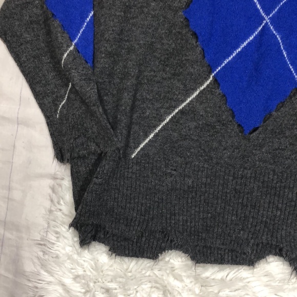 Zara Open Knit Argyle Diamond Distressed Raw Hem Knit Sweater - Picture 6 of 16